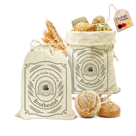Brotbeutel Leinen 2er Set - 2x Leinenbeutel 40x30cm zur Brotaufbewahrung