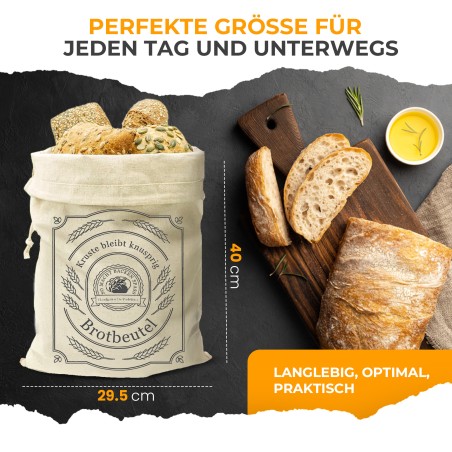 Brotbeutel Leinen 2er Set - 2x Leinenbeutel 40x30cm zur Brotaufbewahrung