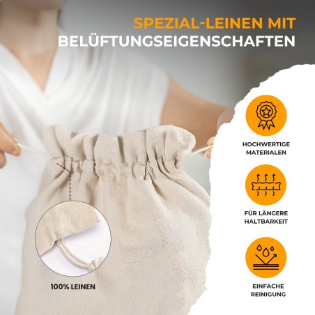Brotbeutel Leinen 2er Set - 2x Leinenbeutel 40x30cm zur Brotaufbewahrung