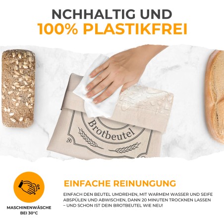 Brotbeutel Leinen 2er Set - 2x Leinenbeutel 40x30cm zur Brotaufbewahrung