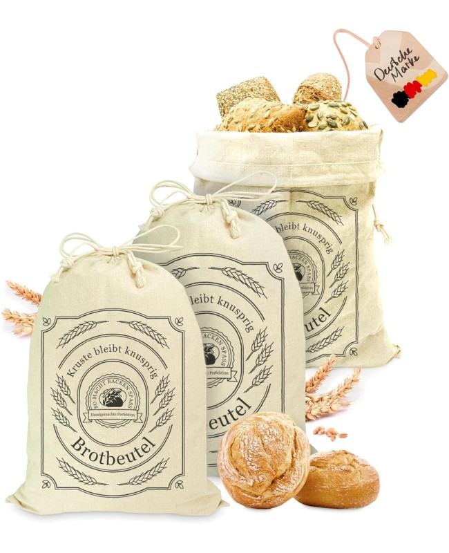 Brotbeutel Leinen 3er Set -...
